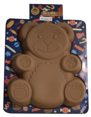 Artime - Moule à Gâteau, à Pâtisserie, en Silicone Marron, en Forme d'ours, Spécial Anniversaire, Fêtes, Moule pour Enfants, Dimensions 24,5x23x5 cm, Ustensile à Pâtisserie Antiadhésif