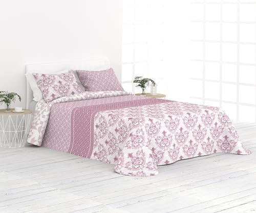 Liniva Home Colcha Fina Reversible de Verano y Primavera. Colcha con Funda DE COJÍN. Cubrecama Elegante de Microfibra Extra Suave. (Damasco - Lila - Cama 135 cm)