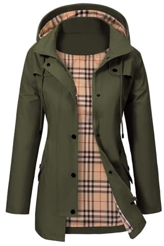 PASUDA Veste Imperméable Femme Longue Manteau de Pluie à Capuche Doublure Coupe-Vent Longue Vêtements Imperméables Léger Poncho Trench Coat Parka pour Camping Extérieur (Vert Armée, XL)