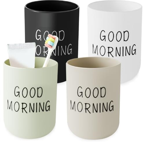 PRITOK Lot de 4 gobelets à brosse à dents en plastique : multicolores, réutilisables, pour salle de bain, gobelets portables pour couples, adultes (blanc, noir, vert, kaki)