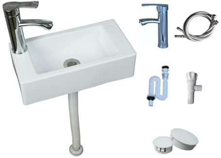 TYTFTDLD Rechteckiges Waschbecken Aus Weißem Kunststoff, Modernes Design, Praktisch, Leicht Zu Reinigen, Mit Legierungsarmatur (40*20*11cm)[Gerade]