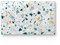 DEQORI Frühstücksbrett Glas | klein 23x14 cm | Motiv Bunter Terrazzo-Trend | Design Schneidebrett für Küche | Frühstücksbrettchen antibakteriell & rutschfest | Glasplatte & Servierplatte