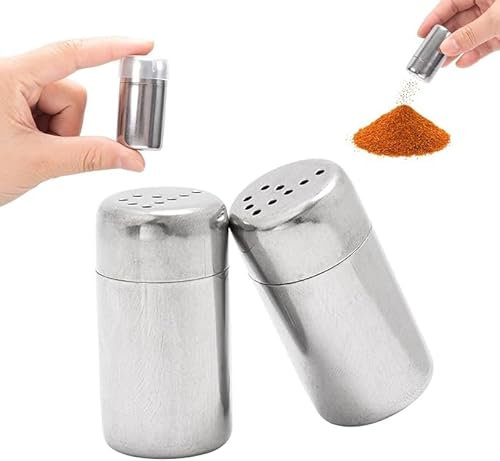 Gowxs Mini Salzstreuer, 2 Pack Silber, Edelstahl, Ideal für Unterwegs, Camping, zu Hause oder Restaurant