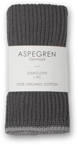 Aspegren Dänisches Geschirrtuch, geriffelt, 26 x 26 cm, 100 % Bio-Baumwolle, hergestellt in Indien, Flintgrau
