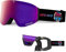 LECAGE Aufklappbare Skibrille Herren Damen Rahmenlose Verspiegelt Ski Brille mit Magnetischen Anti-Nebel Snowboard Brille UV Schutz Schneebrille (Tiefes Violett)