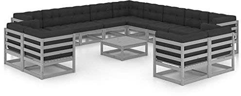 HETFTJN Eckbank Mit Tisch Balkonmöbel Lounge Möbel Outdoor Wohnzimmer Möbel - 14-TLG. Garten-Lounge-Set mit Kissen Grau Massivholz Kiefer für Garten Restaurant Balkon Terrasse