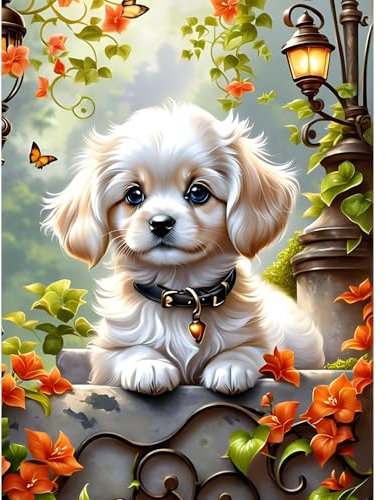 feelive Peinture Diamant Adulte, DIY Chien Diamond Painting Complet 5D Diamond Painting Kit Artisanat Strass Point de Croix Painting pour Adultes, Enfants, Décoration Intérieur 30x40cm