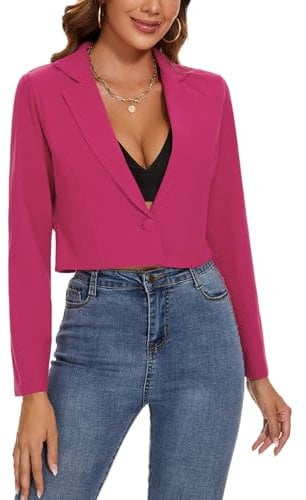 MINTLIMIT Women Crop Blazer Jackets Casual Notched Lapel Suit Coat Outerwear Casual Autumn (Hot Pink L)