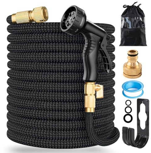 FASCINATDECO Flexibel Gartenschlauch 15m Bewässerungsschlauch, Wasserschlauch flexibel mit 3-Fach Latexkern inkl, dehnbarer flexiSchlauch mit 1/2 zoll und 3/4 zoll Messinganschlüssen, Garden Hose