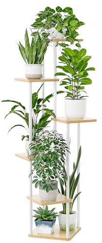 Bamworld - Estantería para plantas de metal de 6 niveles, para exterior e interior, para decoración de balcón y dormitorio, para plantas de interior, color blanco