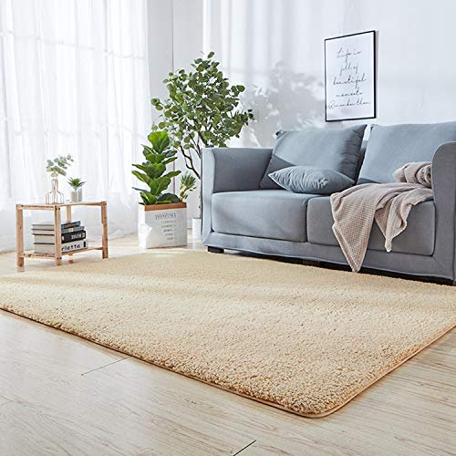 Luxus Beige Schaffell Teppich 170 x 240 cm Seidig weiche rutschfeste Felldecke für Schlafzimmer Kinderzimmer Esszimmer Maschine waschbar und trocken