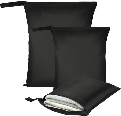 AOOSA 3 Stück Nasstasche, Schwarz Wetbag Schwimmsachen, wasserdichte Wet Bag mit Reißverschluss, Wiederverwendbar Nassbeutel für Badebekleidung, Sportkleidung, Schmutzige Kleidung