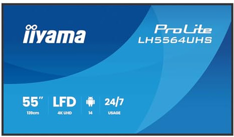 iiyama Prolite LH5564UHS-B1AG 138.7cm 55 Digital Signage Display VA LED Panel 4K UHD HDMI USB-C USB2.0 RS-232c RJ45 Android 14 OS iiSignage² WiFi Mediaplayer 24/7 AntiGlare schwarz