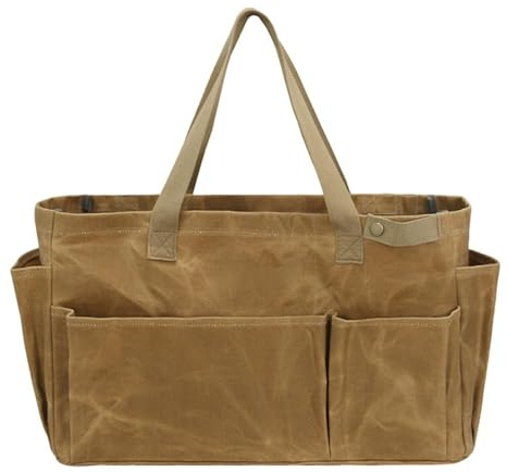Laroal Portable Waxed Canvas Tool Storage Bag Foldable Firewood Tote Durable Garden Basket For Camping Gardening Electrician And Outdoor Gear (khaki)