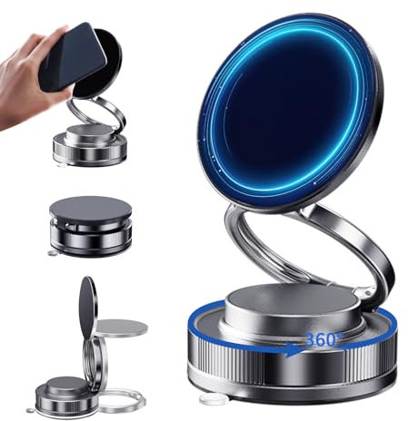 Vacuum Magnetic Phone Stand, Supporto Magnetico a Ventosa per Cellulare Operabile con Una Sola Mano, Supporto Pieghevole e Ruotabile a 360° per Auto/Bagno/Palestra/Cucina e Altri Scenari (Nero)