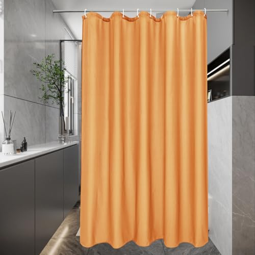 EurCross Rideau de douche 100x200 cm en tissu étroit imperméable, petit rideau de bain orange lavable pour salle de bain, rideau de douche anti-moisissure et antibactérien avec 7 anneaux