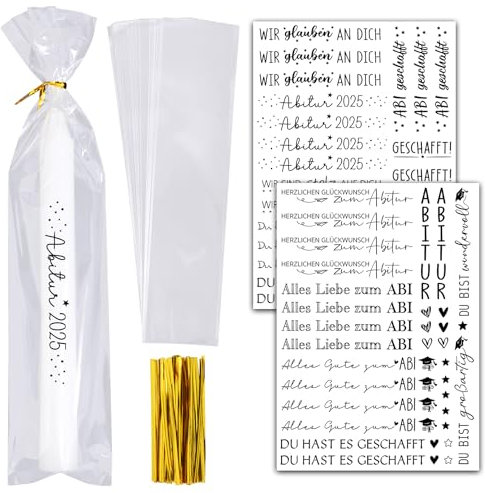 2 Blatt Kerzen Tattoos Folie Abitur 2025 Kerzen Aufkleber ABI Geschenke Prüfung Bestanden Rub On Sticker Kerzensticker mit 50 Kleine Kerzentüten Du hast es geschafft Tattofolie für Kerzen Keramik