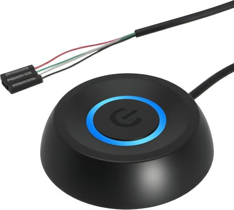 Netzschalter für Desktop Computers Binghe PC Power Button, PC Startknopf Extern, Einschaltknopf Extern, Tragbarer Büroschalter, Externes Tastenschalter Verlängerungskabel 1.8 Meter mit LED-Licht