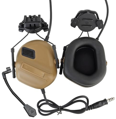 TACWJDM Tactical Fast Helm-Headset, Schießkopfhörer Mit 360°-Dreheinstellung Und Tonabnehmer- Und Rauschunterdrückung Für Airsoft CS Outdoor Sport Cosplay(Tan)