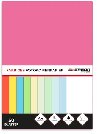 Emerson Farbiges Druckerpapier A4 Intensivrosa – 50 Blatt | 80 g/m² 210 x 297 mm | Drucker: Laser, Inkjet, Fotokopie, Fax | Vielseitiges Papier zum Kopieren, Basteln