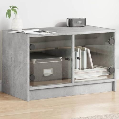 Juroupi Mobile Porta TV con Ante in Vetro Grigio Cemento 68x37x42 cm,Mobile TV,Mobile TV Soggiorno,Mobile TV Moderno-836360