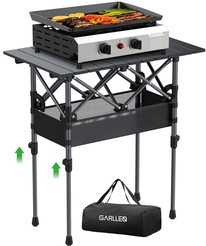 GARLLEN Campingtisch klappbar, 64x40cm & 2 Höhenverstellbar(44/70cm), Aufrollbare Tischplatte, abnehmbar Klapptisch aus Stahl, Falttisch Grilltisch Beistelltisch Gartentisch Picknicktisch inkl. Tasche