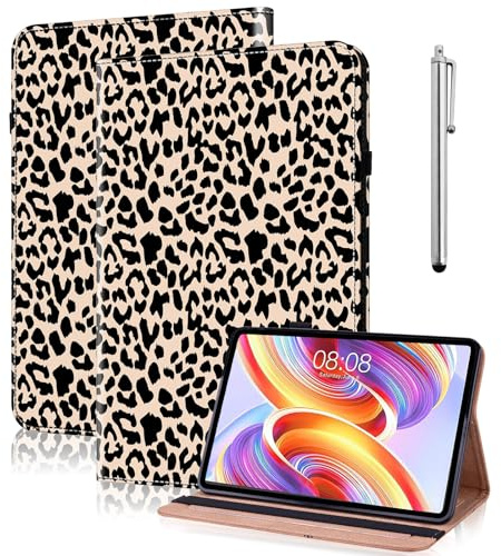 YiChZhe Hülle für Fire HD 8(12./10.Gen,2024/2022/2020 Release) mit Stifthalter,Dünne Leichte PU Leder Stoßfeste Tablet Hülle für Fire HD 8/Plus/Kids/Kids Pro mit Kartensteckplatz-Leopard
