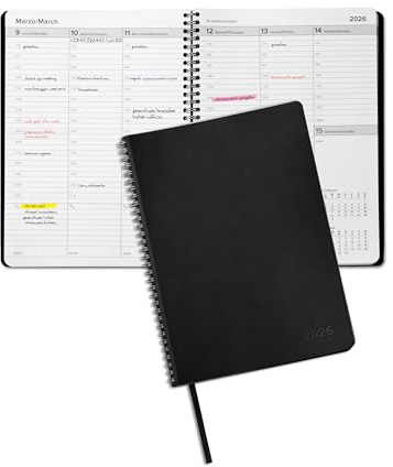 Pigna, Agenda settimanale CHRONOS 2026,spiralatura lato lungo,copertina soft-touch nera,confezione 1 pezzo