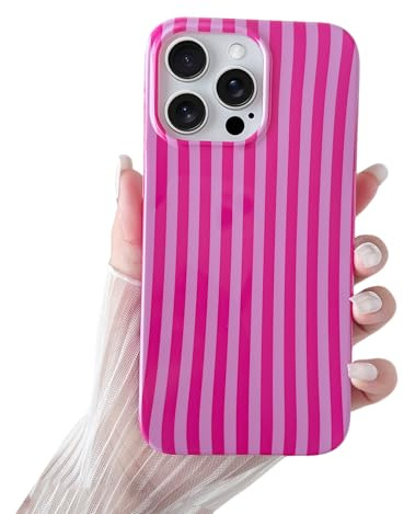 SmoBea for iPhone 16 Pro Max Case Cute Striped Phone Case Soft TPU Slim Shockproof Phone Cover for Women Girls Beautiful and Stylish, Hot Pink