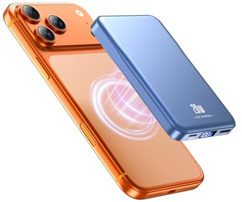 For Magsafe Power Bank, 10000mAh Wireless Portable Charger, Magnetic Power Bank Battery Pack with 20W PD USB-C Fast Charging, Travel Essential Charger Compatible with iPhone 17/16/15/14/13/12, Blue
