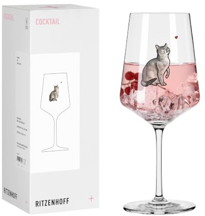 RITZENHOFF 8106008 Cocktail Glas 500 ml, Serie Petfluencer – mit charmanter Katzenillustration – Made in Germany