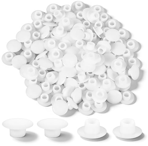 100 PCS 6mm (1/4) White Screw Covers, Plastic White Screw Hole Covers, Plastic Flush Type Plugs for Round Holes, Snap-In Locking Hole Tube Plug for Cabinet Cupboard Shelf Furniture
