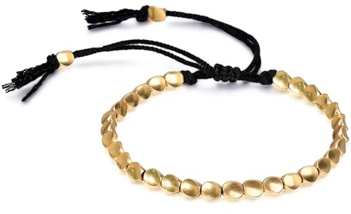 Cossaot Bracciale Tibetano, Regolabili Braccialetto Tibetano con Perline di Rame 18-23 cm, Fatto a Mano Bangles Buddista, Stile con Perline su Tre Lati, Braccialetti in Corda