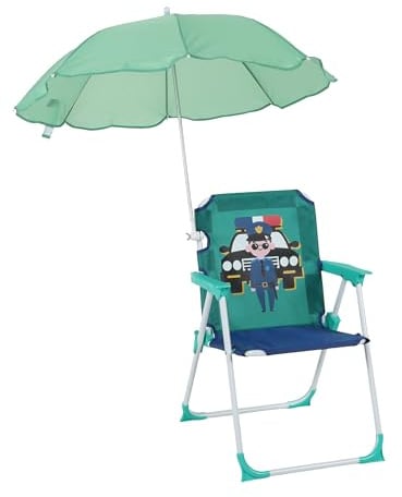 Relaxdays Silla Infantil Plegable con sombrilla, Camping/Picnic, 51,5x36x37,5 cm, policía, Multicolor