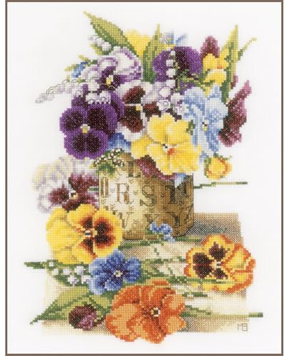 Lanarte Pot of Pansies (EVENWEAVE)