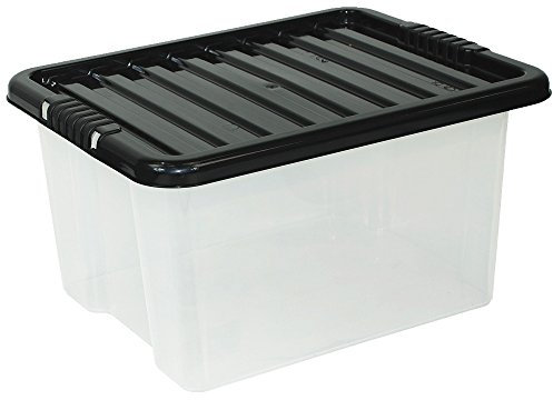 CrazyGadget® Large Big Plastic Storage Clear Box with Lid Strong Stackable Container Made In U.K. - Set of 5 (35L)
