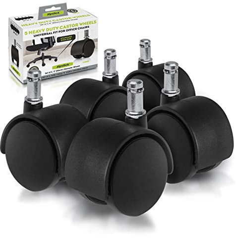 Slipstick CB682 Replacement Office Chair Caster Wheels (Set of 5) Stem Castors with 50 mm Plastic Wheels - Black