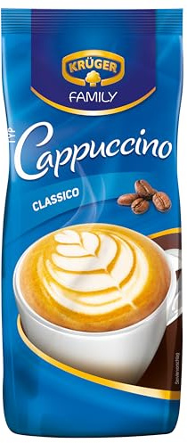KRÜGER Family Cappuccino Classico, aromatisiertes Getränkepulver mit löslichem Bohnenkaffee, koffeinhaltig, 500 g Beutel