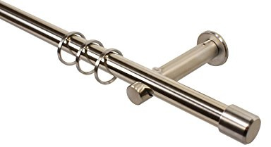 Gardinenstangen Farbe Edelstahl 16 mm Durchmesser mit Endstück Kappe, Vorhangstange zur Wandmontage, Rohr aus Edelstahl, Lieferung mit Gardinenringen, 200 cm