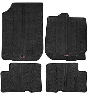 TRAVALL Rubber Car Mats (set of 4) compatible with Dacia Duster (2009-2018) Heavy Duty Floor Mats Moulded Premium Mats Easy Clean Black with Clips - Anti Slip All-Weather Protection