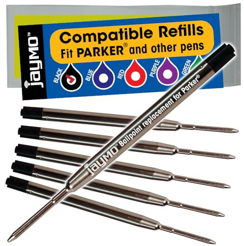 Jaymo Replacement for Parker 1950369 - Measures 3.875 in / 98 mm Long - G2 Ballpoint Pen Refill - 6 Black