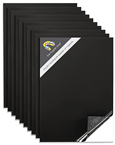 TMS Magnetic Sheets Self-Adhesive | For Magnet Die Storage, Crafts, Cars, Taxis, Vehicles, Sign Making and Outdoor Use | Extra Sticky, Strong Flexible Vehicle Grade (0.85mm thick, A4 Sheet, 10 Pack)