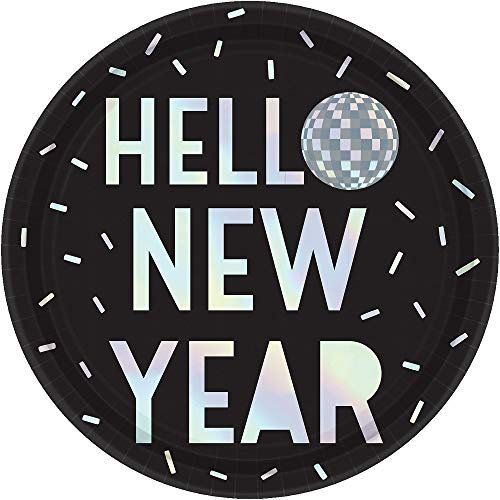 Amscan 552206 Paper Plates Disco Ball Hello New Year, 23cm, 8Pcs