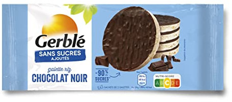 Gerblé Sans Sucres Ajoutés - Galettes Riz Chocolat Noir - Impact Réduit sur la Glycémie - Source de Fibres - 1 Paquet 13.4 g (4 sachets de 2 Galettes)