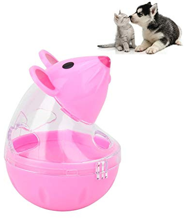 Cat Food Ball, Mice Tumbler Ball Cat Slow Feeder Food Dispenser Pet Food Ball Dog Treat Ball Leaking Food Toy for Puppy and Small Medium Dogs(Pink)