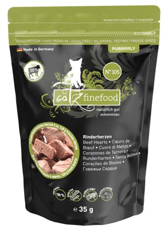 Catz finefood Purrrrly No. 105 Rinderherzen, gefriergetrockneter Katzensnack/ Katzenleckerli, 6er Pack (6 x 35 g)