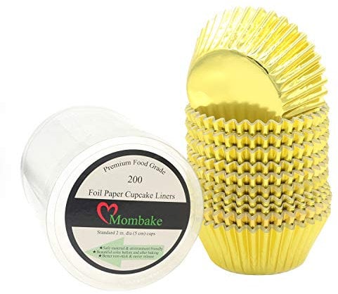 Mombake Standard Gold Foil Cupcake Cases Muffin Baking Cups for Party and More, 200-Count