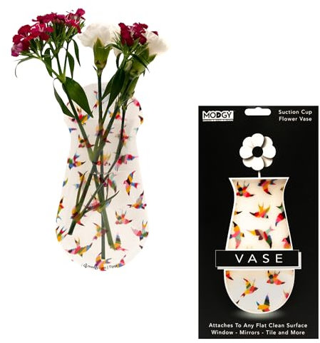 MODGY Erweiterbare Blumenvase, Kunststoff, dekorative moderne Vasen für Blumen, Küche, Fenster, Dekoration, Wohnzimmer, Badezimmer, Büro, mit Saugnapf, Tippi, 19,1 x 10,2 cm