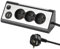 Electraline 35430, Bloc multiprises d’Angle, 3 Prises, 2 Ports USB Interrupteur on/Off pour éteindre/Allumer la LED, Câble 1,5M, Gris/Noir