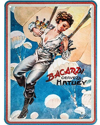 Nostalgic-Art Retro Tin Sign – Bacardi – Cerveza Hatuey Pin Up Girl – Gift idea for rum fans, Metal Plaque, 15 x 20 cm